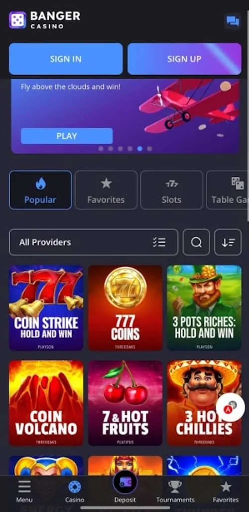 Mobile version of Banger Casino